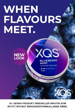 XQS - En dosa med smak av  blåbär och mint- Ny design på dosan