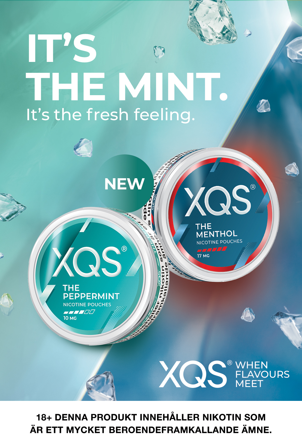XQS - två dosor med två olika smaker. The Peppermint 10mg och The menthol 17mg