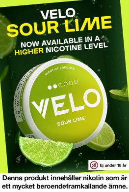 VELO Sour Lime- nu tillgänglig med högre nikotinhalt