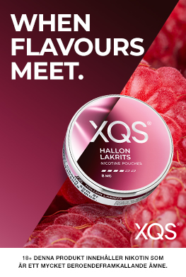 XQS - En dosa med hallon Lakrits smak - Ny design på dosan